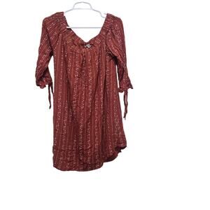Miss Me Boho Peasant Mini Dress Rust Arrow Print Large Western